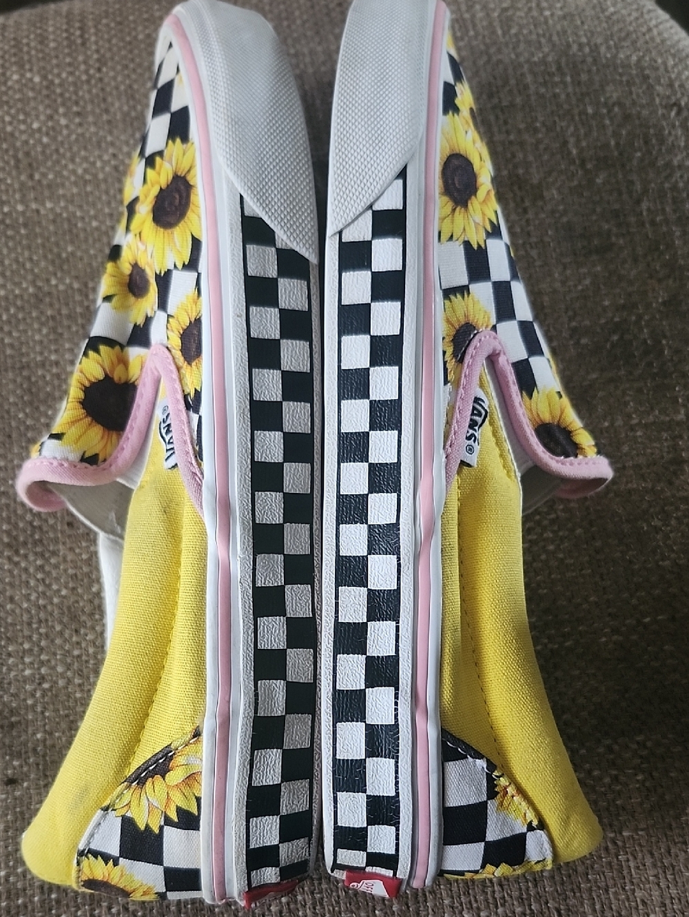 Vans Slip-On Sunflower Checkerboard Sneakers - Yellow, Black, Pink - Picture 3 of 10